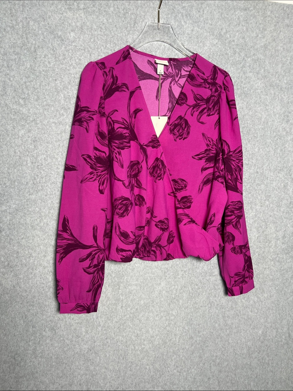 A New Day Floral Print Puff Long Sleeve Wrap Top